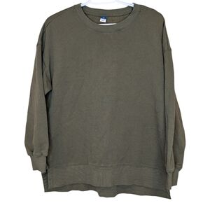 Old Navy Olive Crewneck Sweatshirt XS Side Slit High Low Hem Pullover